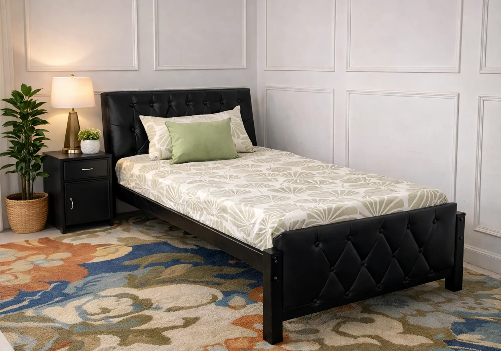 Eden Upholstered Single Bed & Mattress 6" Combo (Black)